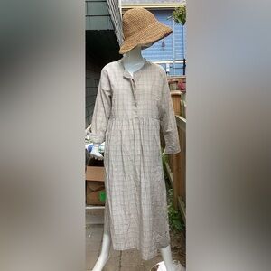 Serendipity Organic  Cotton Dress. Unworn. Summer Light Cream Pastel Plaid Lg